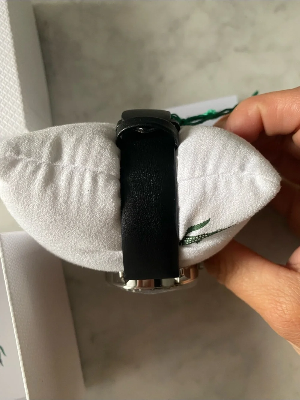 Lacoste Ladycroc 2001411 Women’s Watch Black Leather Band Crystal Bezel 36.5mm